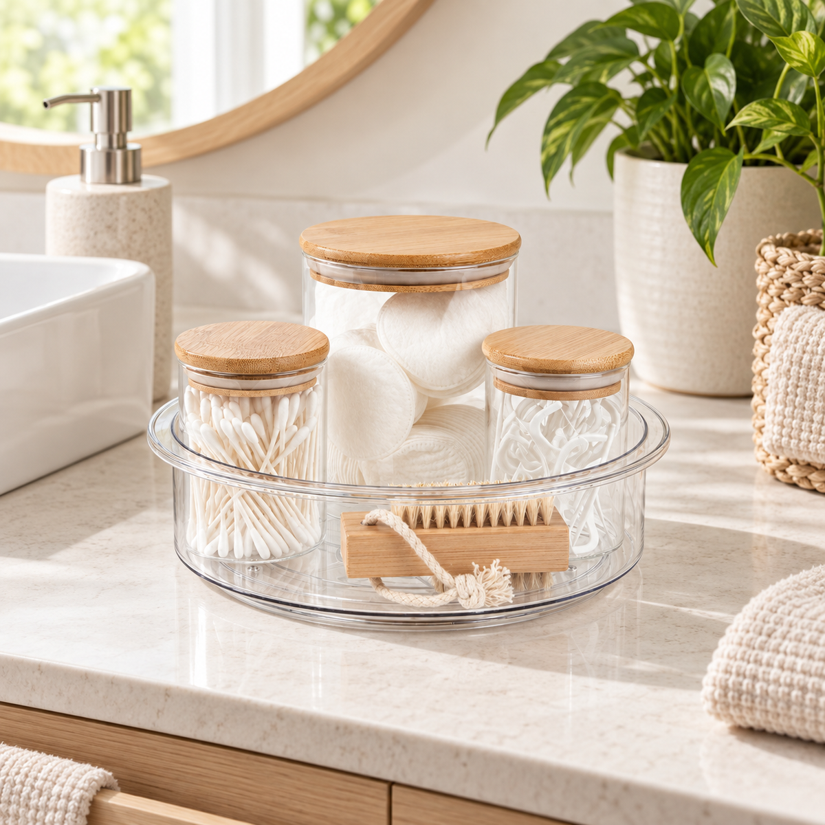 25cm Lazy Susan Bathroom Organiser in a clean Scandinavian interior