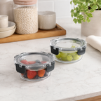 Glass Food Storage Containers Black - 370ml - 2 Set Round