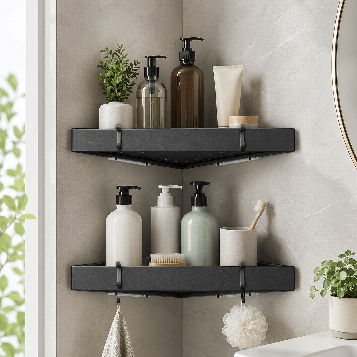 Aluminum Corner Shower Caddy - Wall Mounted - Luma & Home