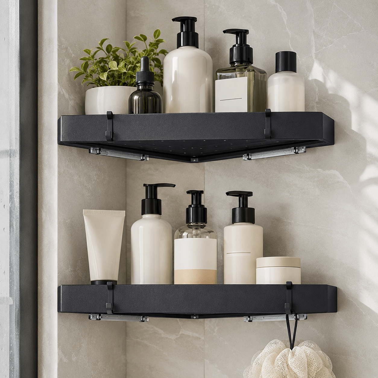 Aluminum Corner Shower Caddy - Wall Mounted - Luma & Home