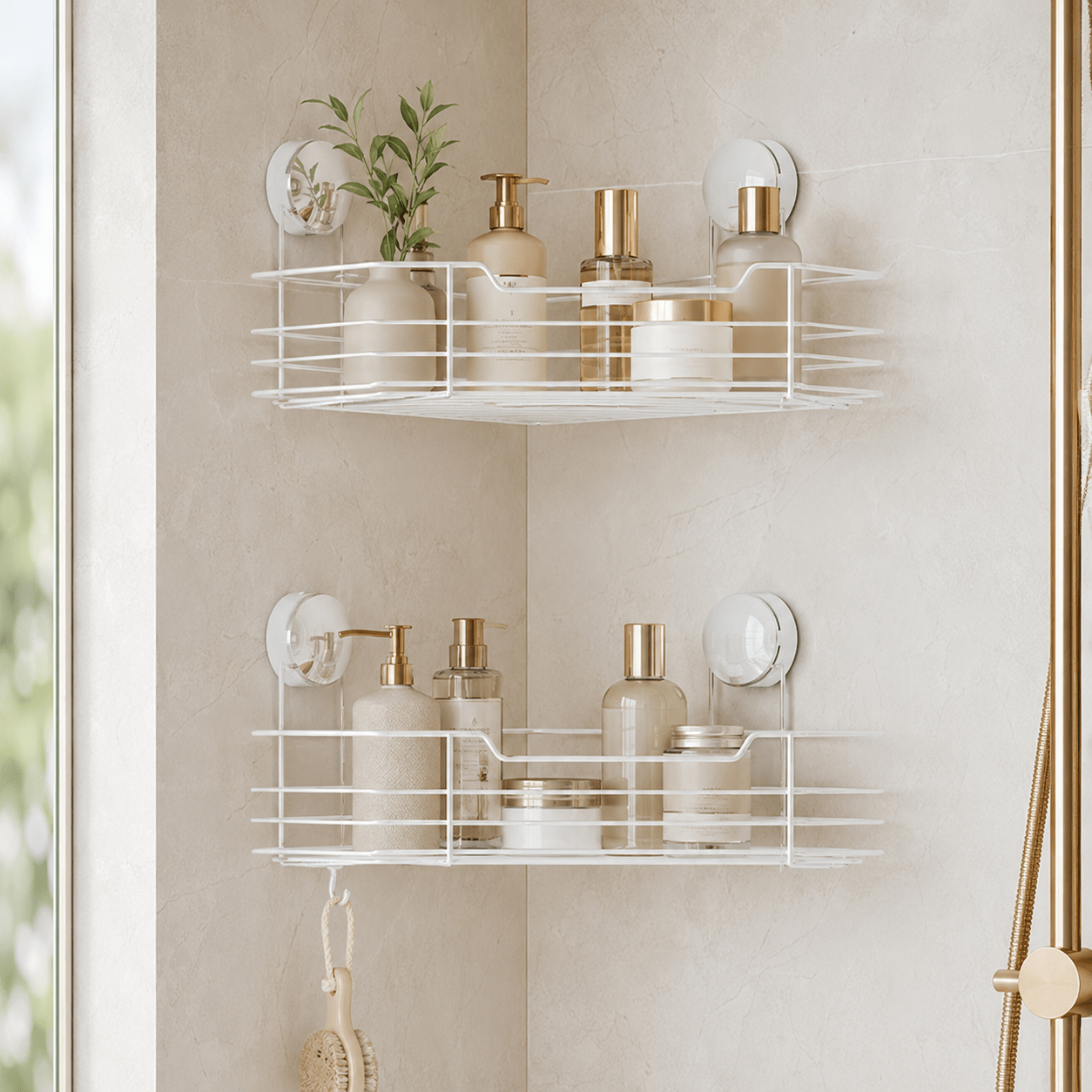 No-Drill Corner Shower Caddy - White - Luma & Home