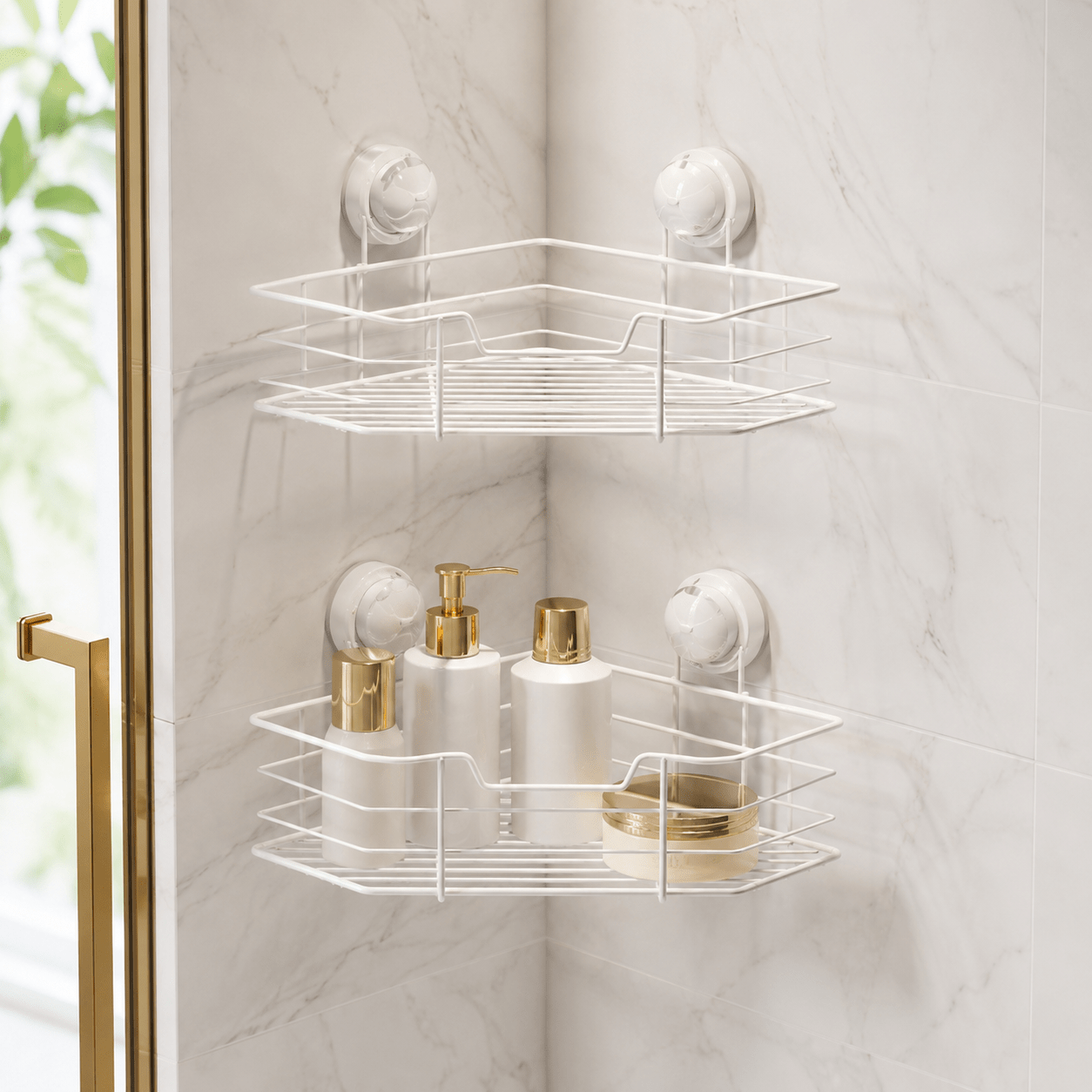 No-Drill Corner Shower Caddy - White - Luma & Home