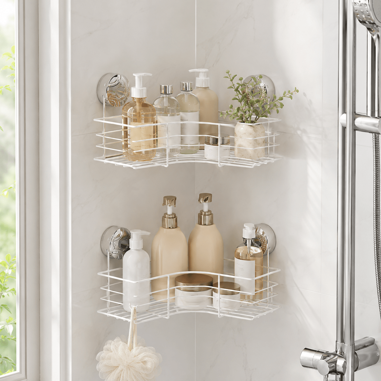 No-Drill Corner Shower Caddy - White - Luma & Home