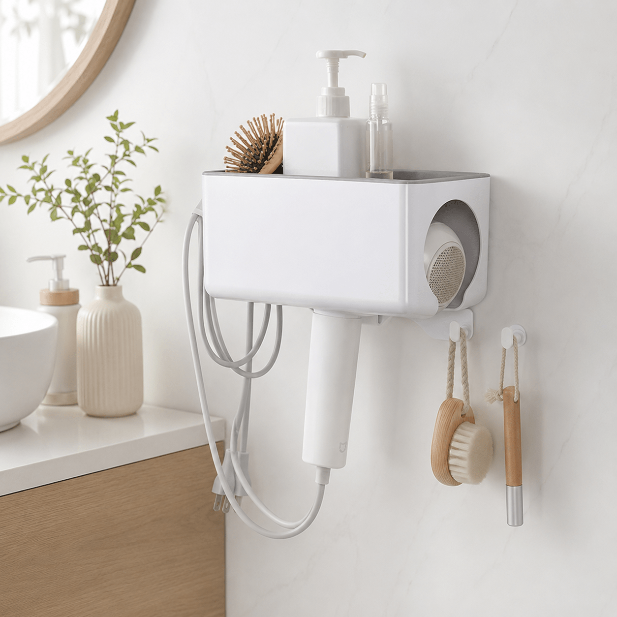 No-Drill Hair Dryer Holder - White Plastic - Luma & Home