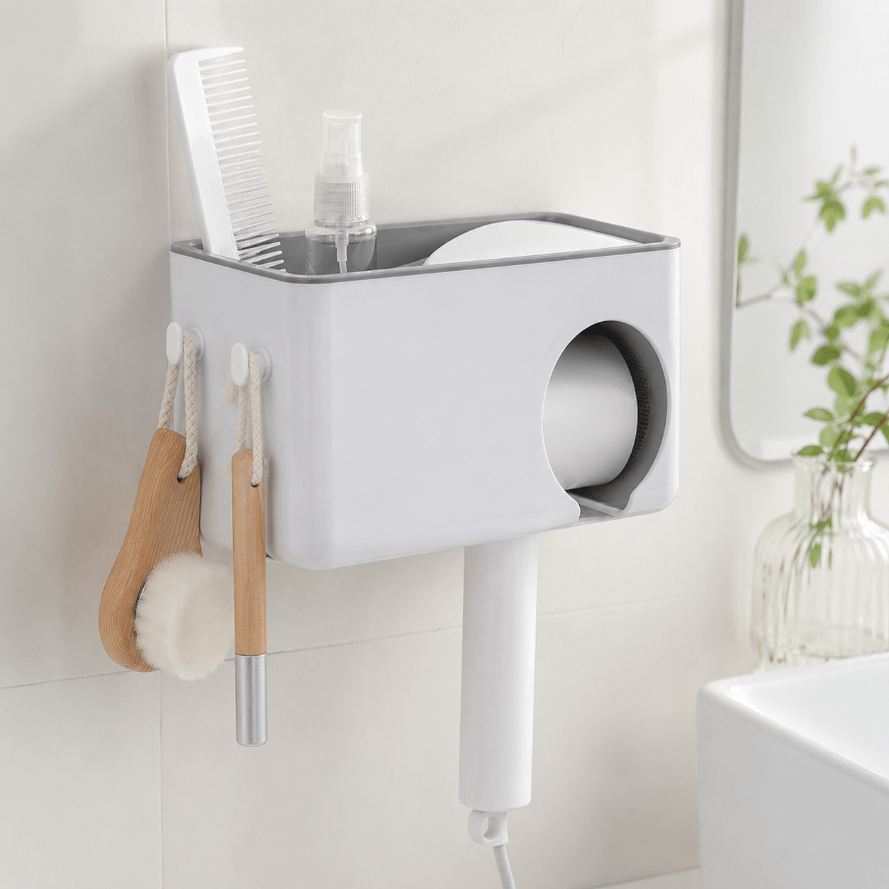 No-Drill Hair Dryer Holder - White Plastic - Luma & Home