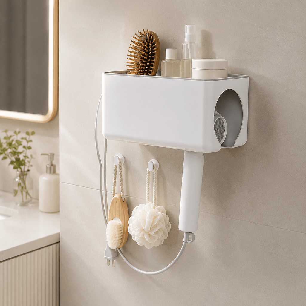 No-Drill Hair Dryer Holder - White Plastic - Luma & Home