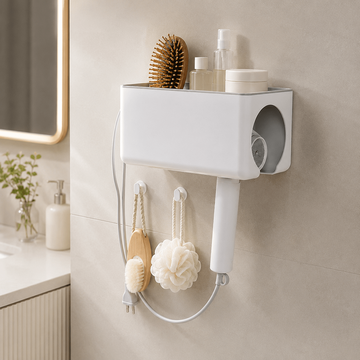 No-Drill Hair Dryer Holder - White Plastic - Luma & Home