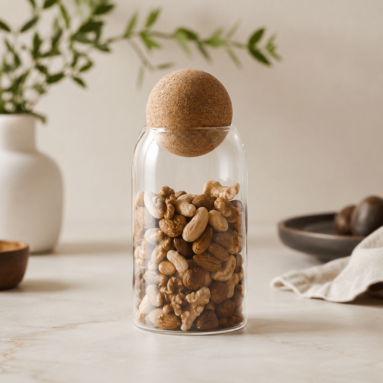 Glass Storage Jar 500ml - Cork Ball Lid - Luma & Home