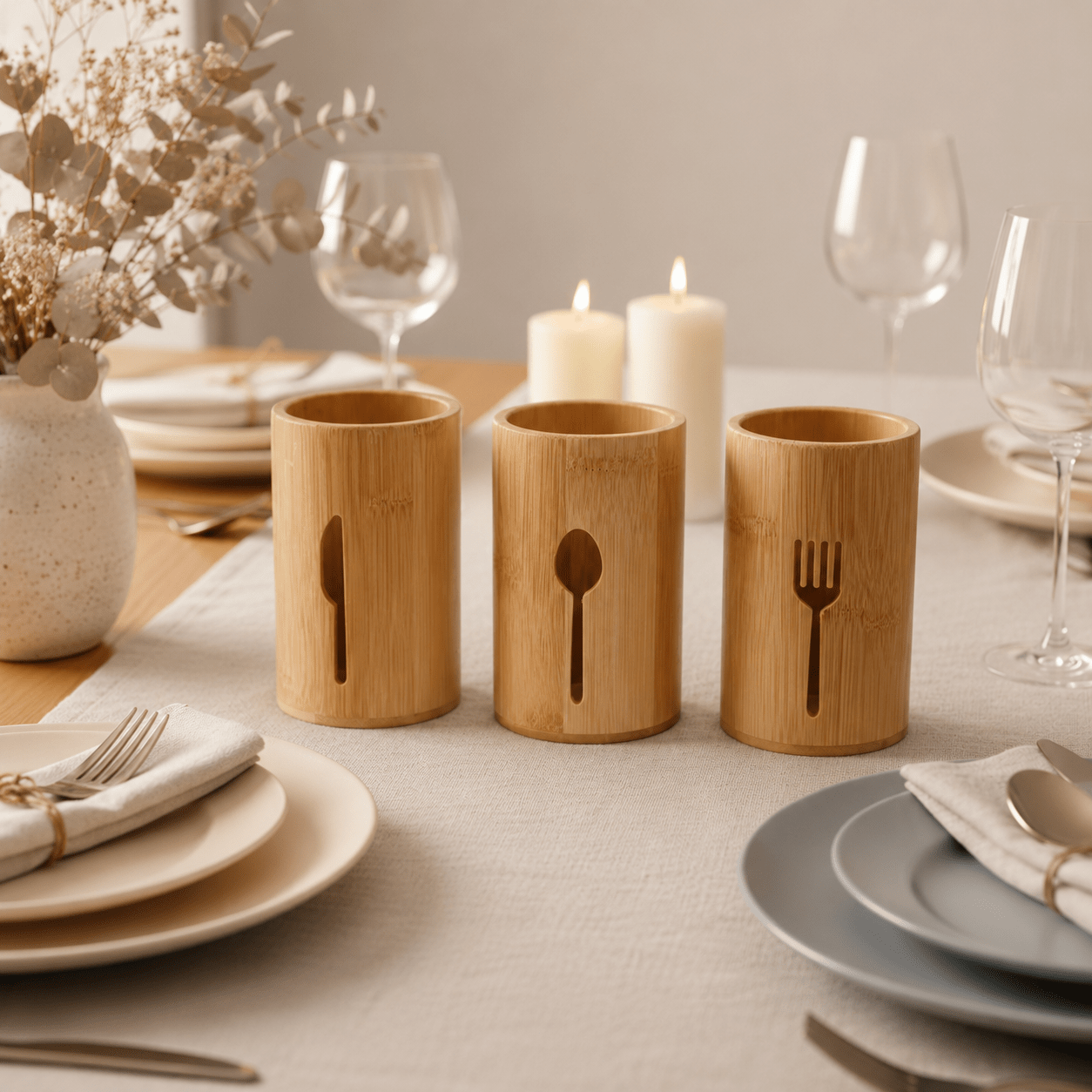 Bamboo Utensil Holder - Set of 3 - Luma & Home