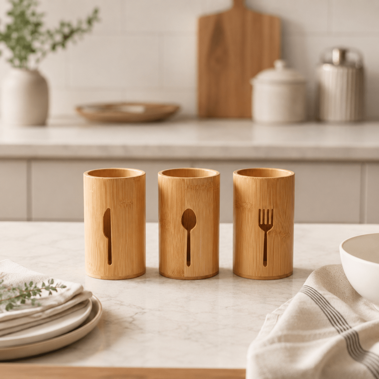 Bamboo Utensil Holder - Set of 3 - Luma & Home