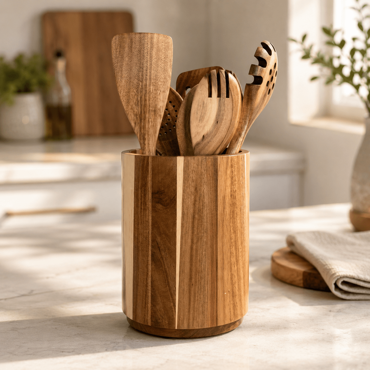 Acacia Wood Rotating Utensil Holder - Luma & Home