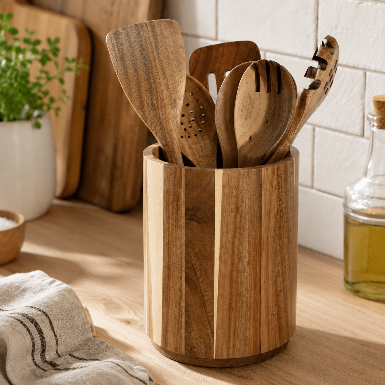 Acacia Wood Rotating Utensil Holder - Luma & Home