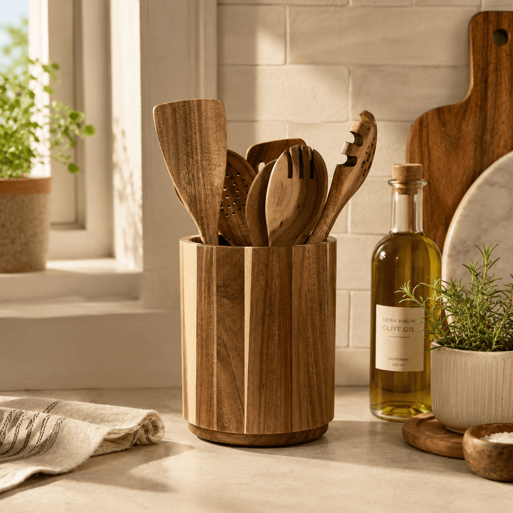 Acacia Wood Rotating Utensil Holder - Luma & Home