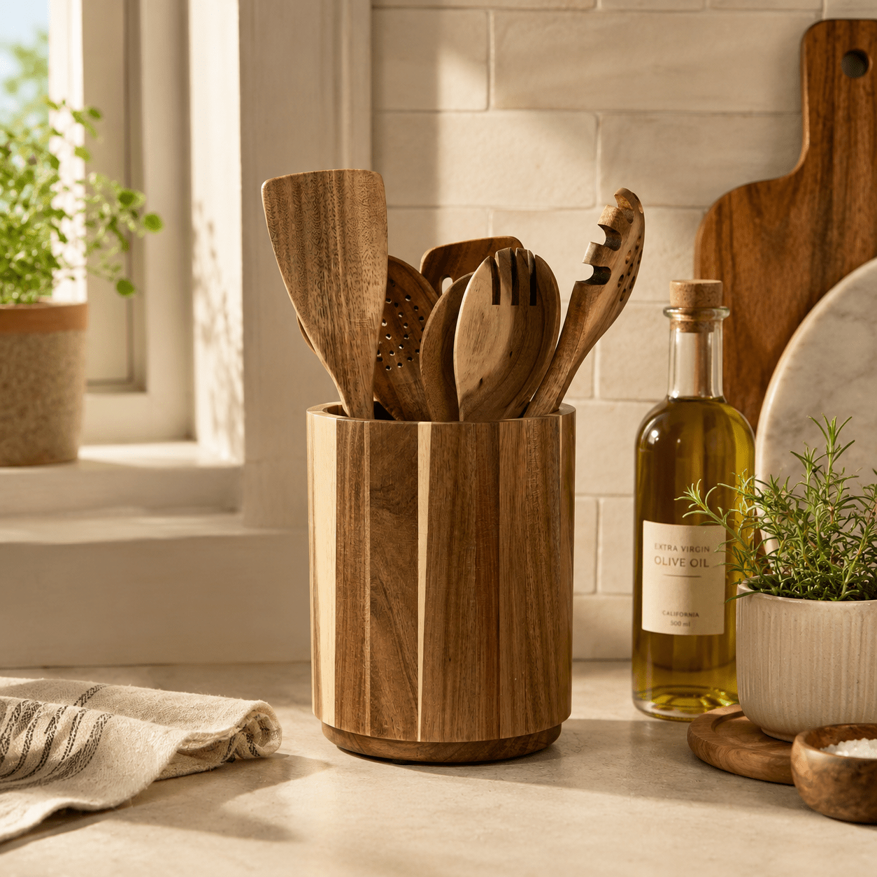 Acacia Wood Rotating Utensil Holder - Luma & Home