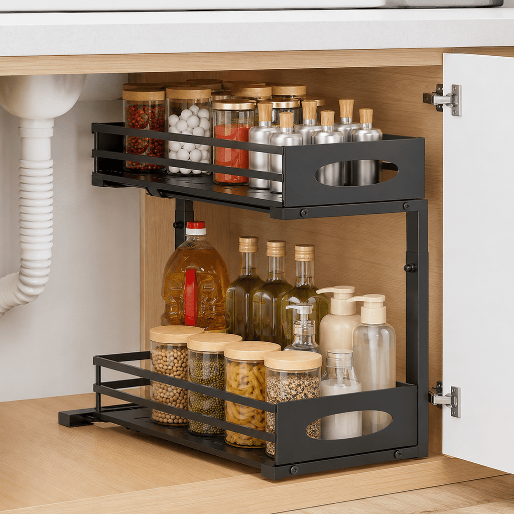2-Tier Under-Sink Organiser with Pull-Out Drawer - Luma & Home