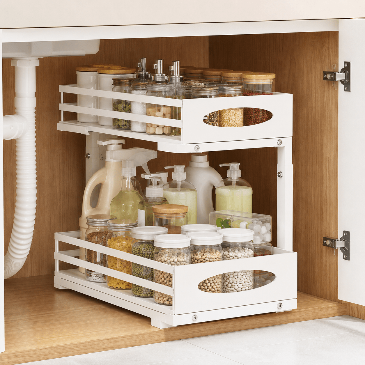 2-Tier Under-Sink Organiser with Pull-Out Drawer - Luma & Home