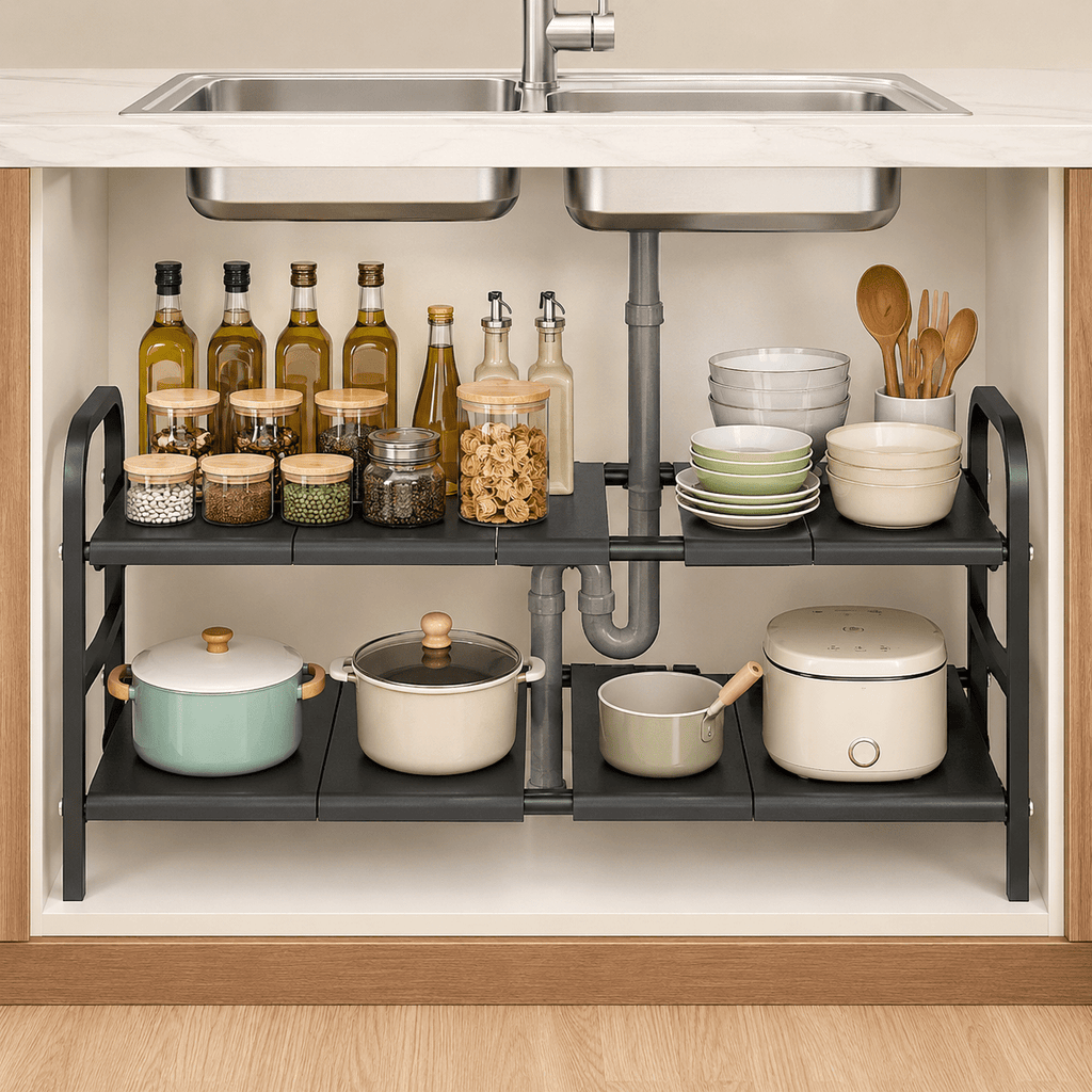 Stainless Steel Expandable Under-Sink Shelf - Luma & Home