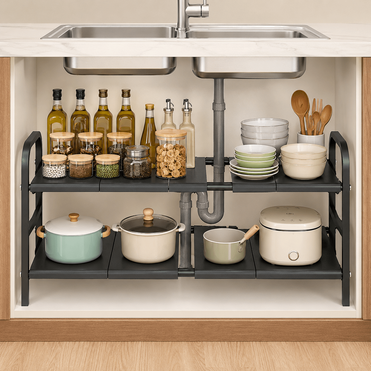 Stainless Steel Expandable Under-Sink Shelf - Luma & Home