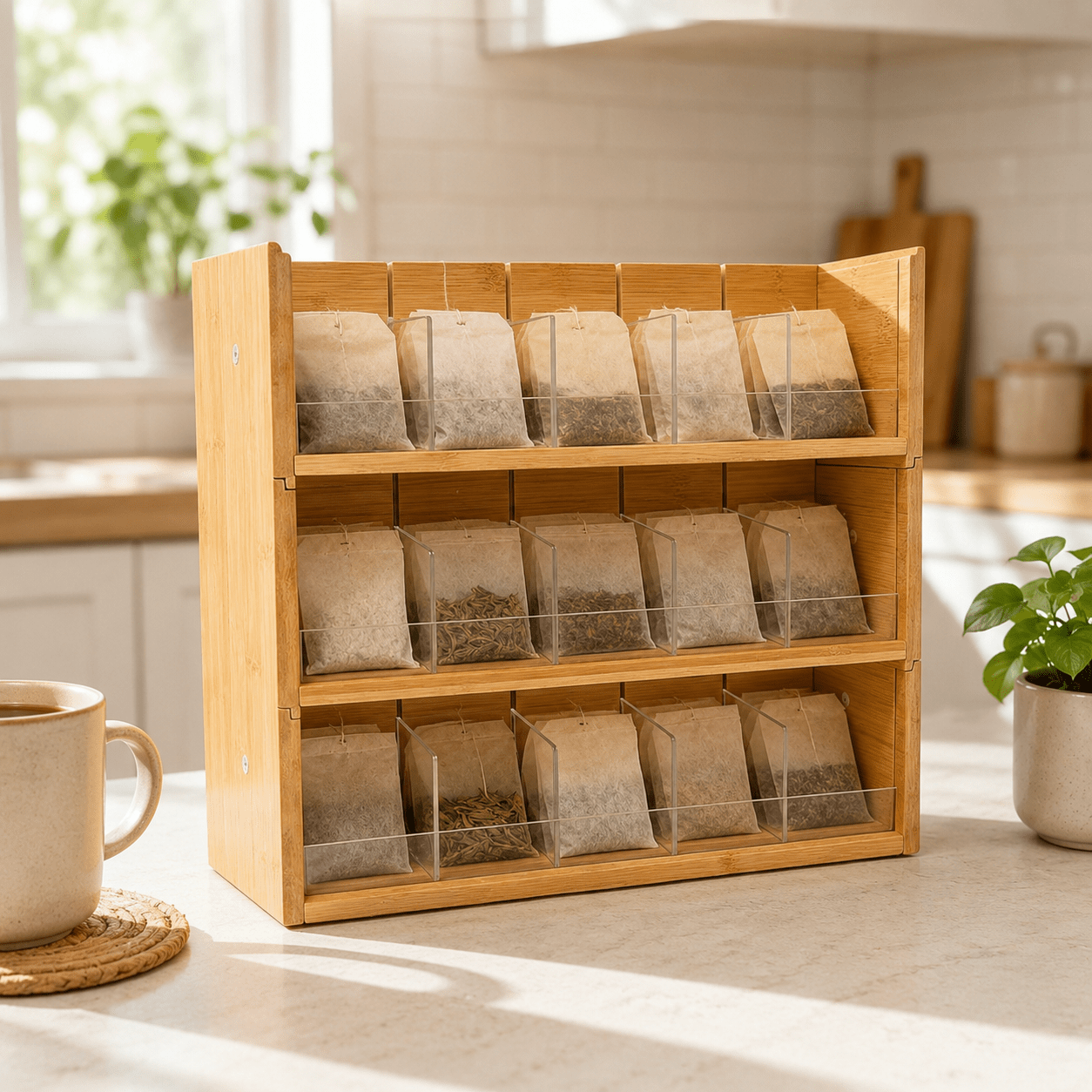 Stackable Bamboo Tea Bag Organiser - 3 Tier - Luma & Home
