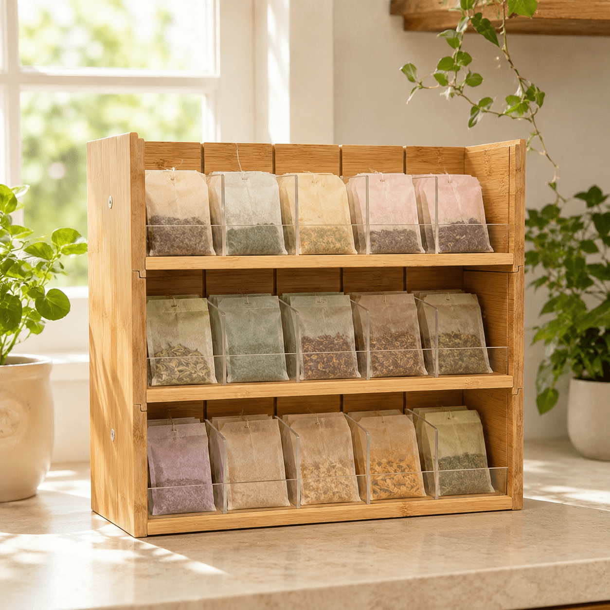 Stackable Bamboo Tea Bag Organiser - 3 Tier - Luma & Home