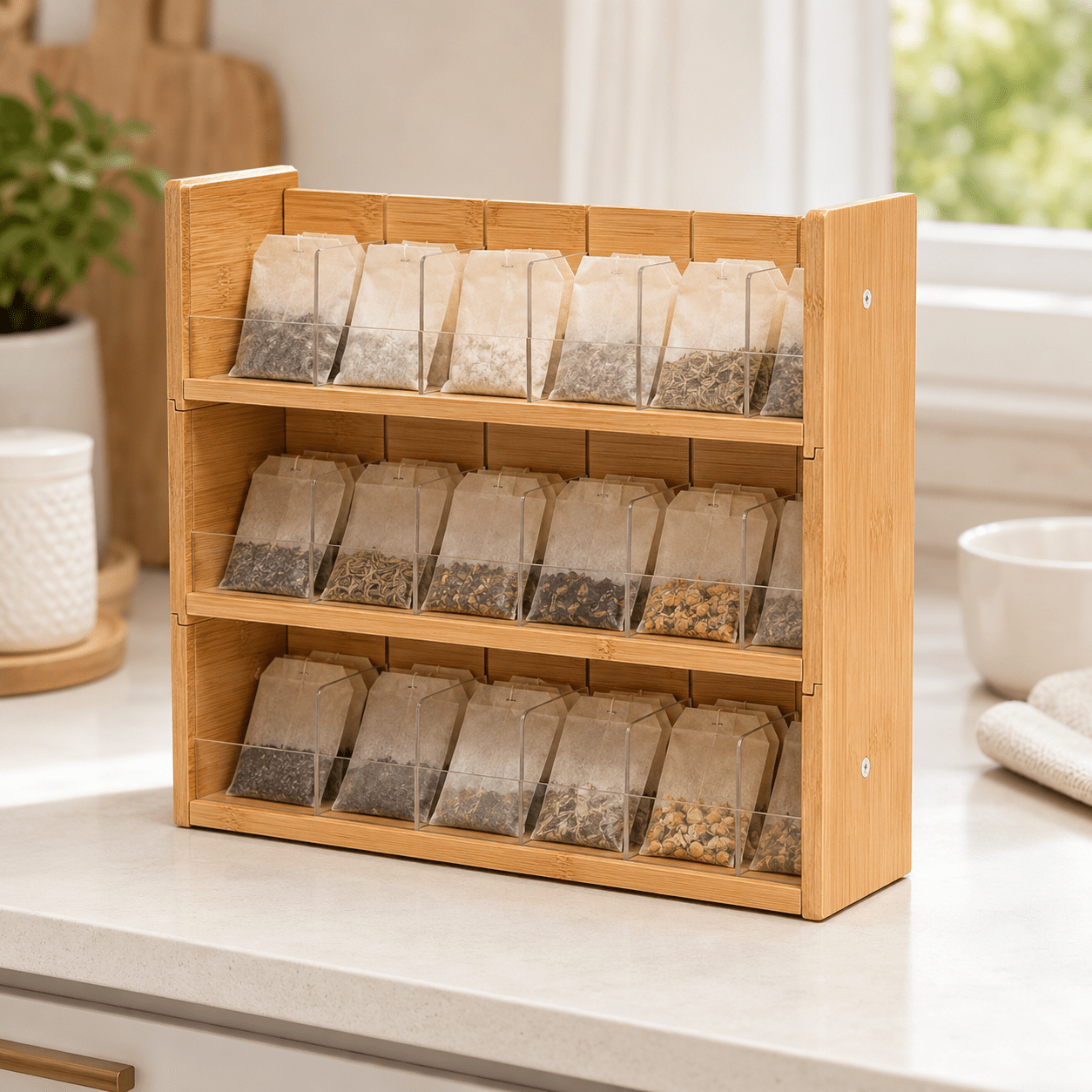 Stackable Bamboo Tea Bag Organiser - 3 Tier - Luma & Home