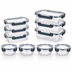 Glass Food Storage Containers Blue - 12 Set Rectangle / Round - Meal Prep