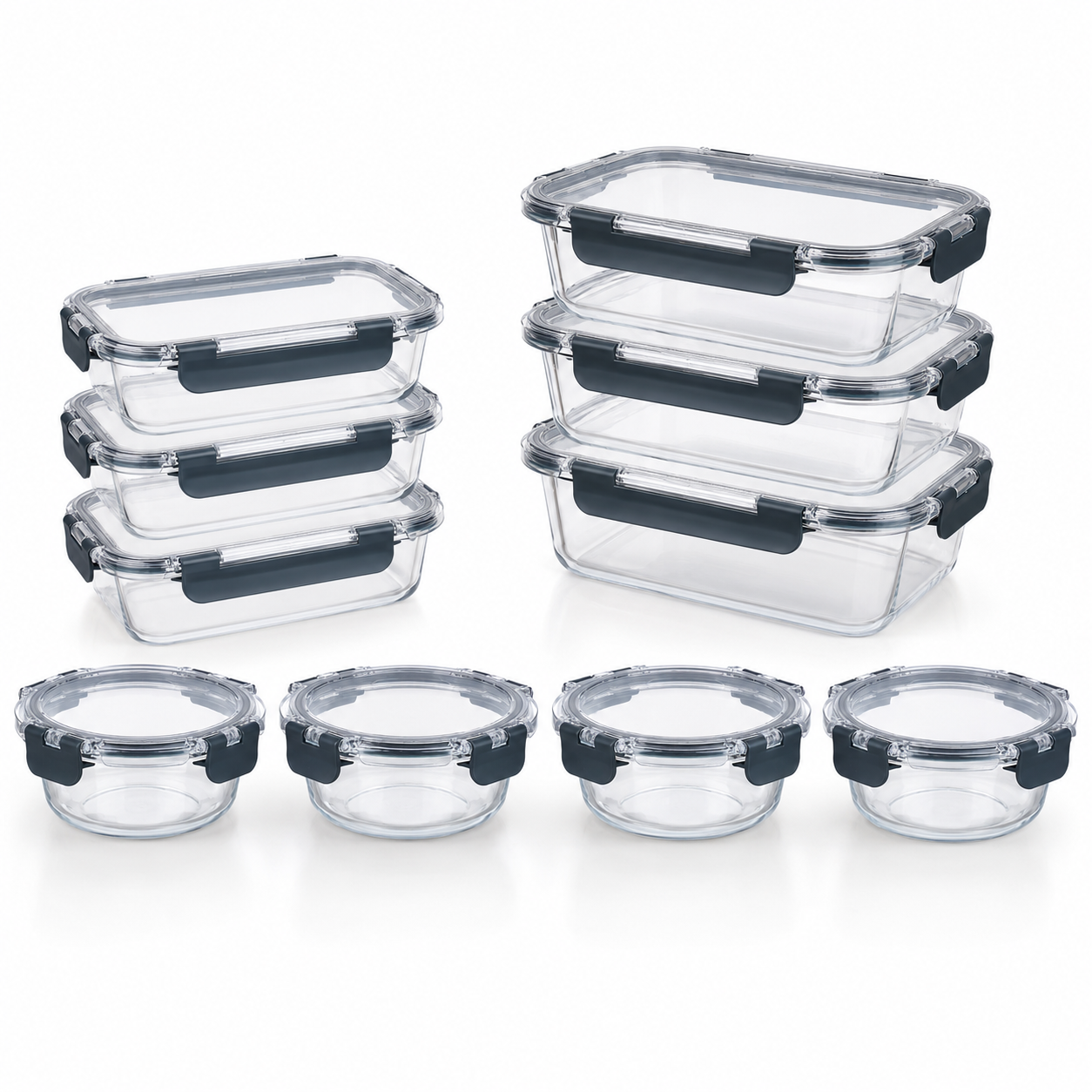 Glass Food Storage Containers Blue - 12 Set Rectangle / Round - Meal Prep