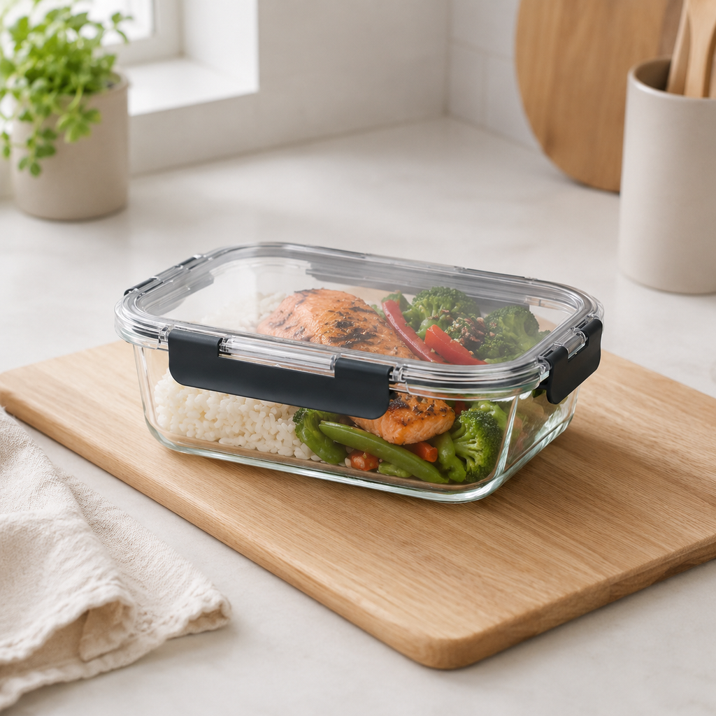 Glass Food Storage Container 1480ml - Rectangle - Black