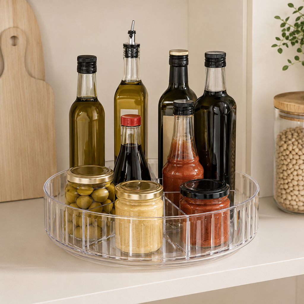 Clear Turntable / Lazy Susan with Dividers