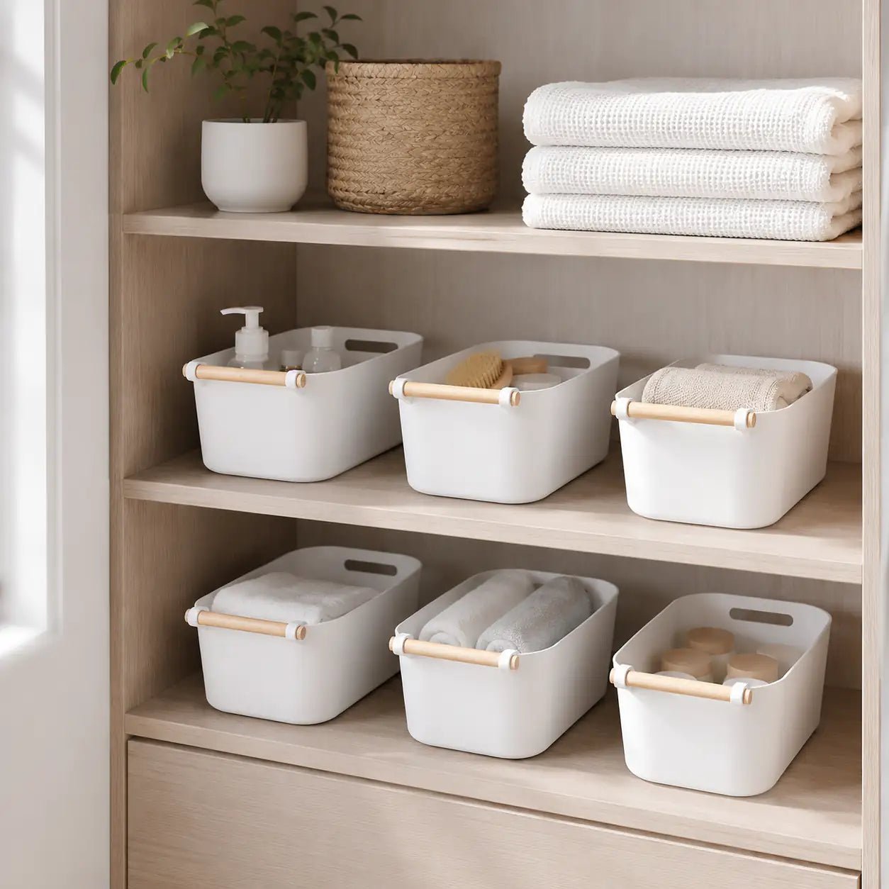 Storage Tub w/ Wooden Handle - 6 Set - Luma & Home