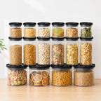 Rectangle Glass Pantry Storage Jars - Black - 18 Set Pantry Storage airtight, bundle, color-black, free-uk-delivery, glass, glass-pantry-jar-bundles, glass-pantry-jars, luma-and-home, pantry, pantry-organisation, pantry-storage, set