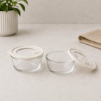 Glass Food Storage Containers Cream - 200ml - 2 Set Round Food Storage Containers bundle, food-storage-containers, free-uk-delivery, glass, glass-pantry-jar-bundles, glass-pantry-jars, luma-and-home, pantry, set