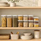 Rectangle Glass Pantry Storage Jars - White - 18 Set Pantry Storage bundle, color-white, free-uk-delivery, glass, glass-pantry-jar-bundles, glass-pantry-jars, luma-and-home, pantry, pantry-organisation, pantry-storage, set, stackable