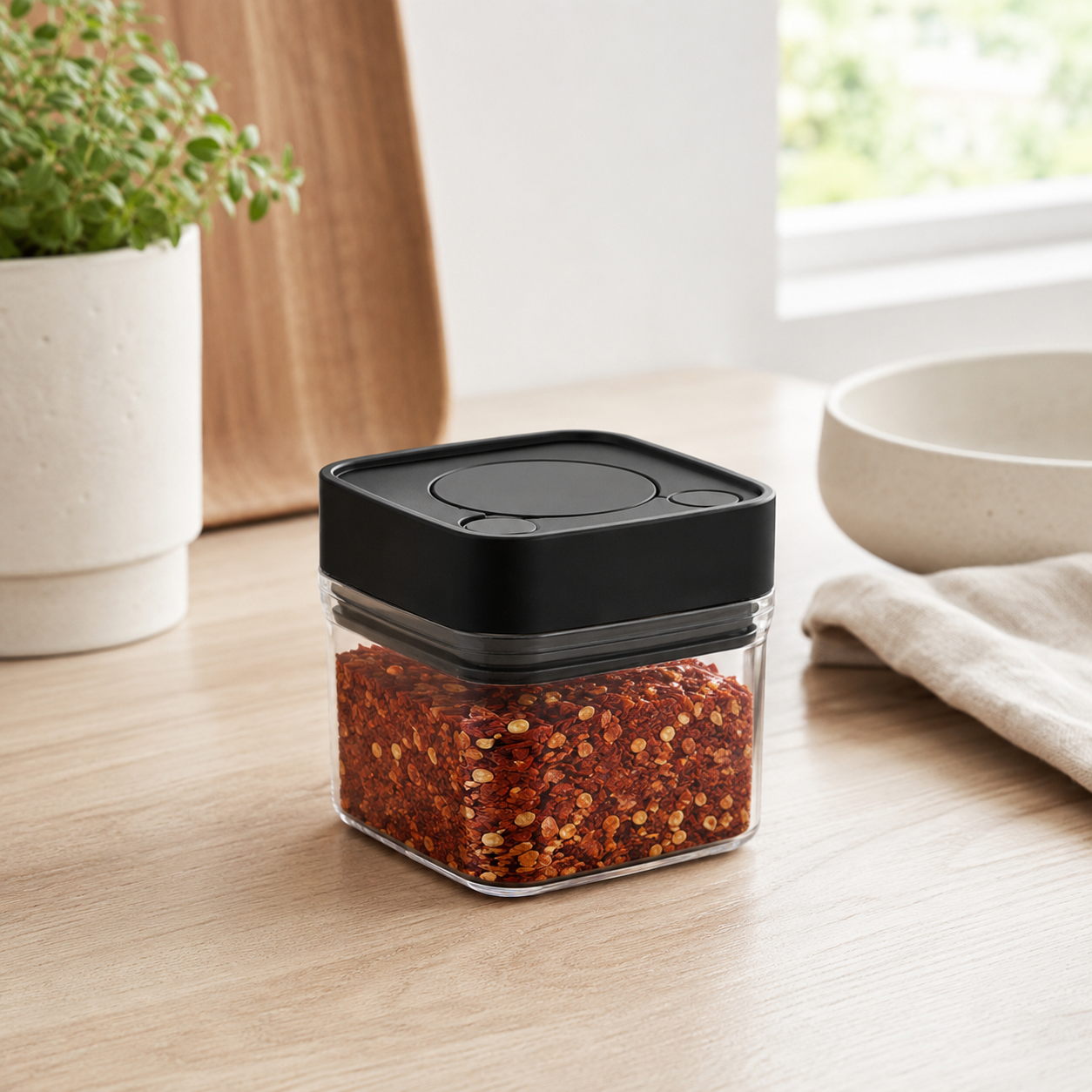 Push Top Spice Container 320ml - Black Lid