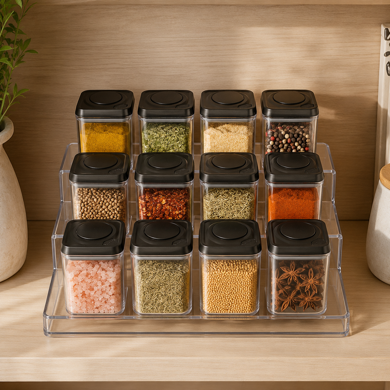 Push Top Spice Container Set - Black Lid