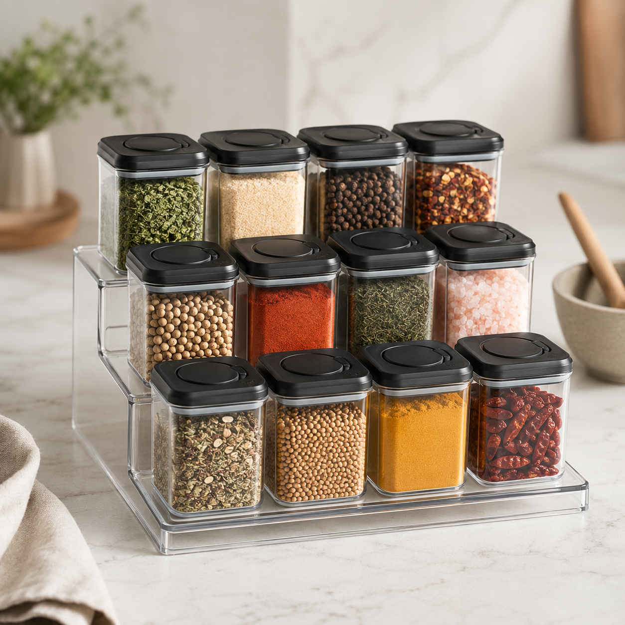 Push Top Spice Container Set - Black Lid