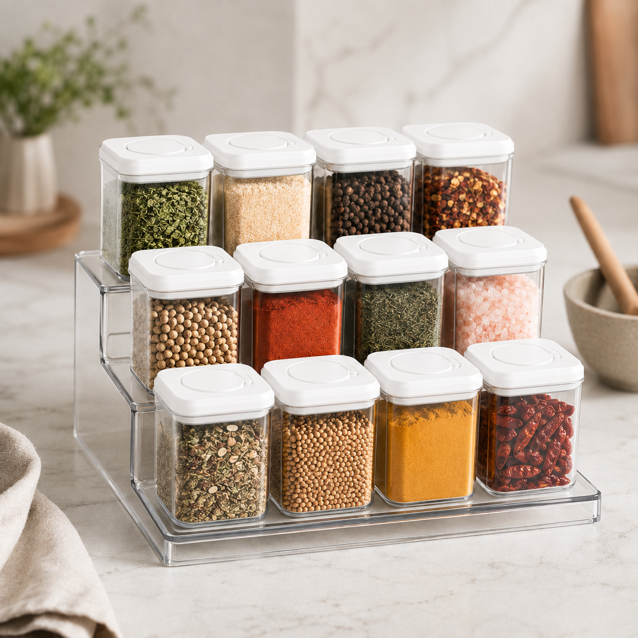 Push Top Spice Container Set - White Lid