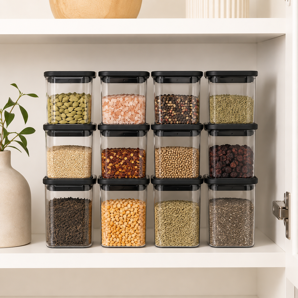 Push Top Spice Container 12 Set - Black Lid