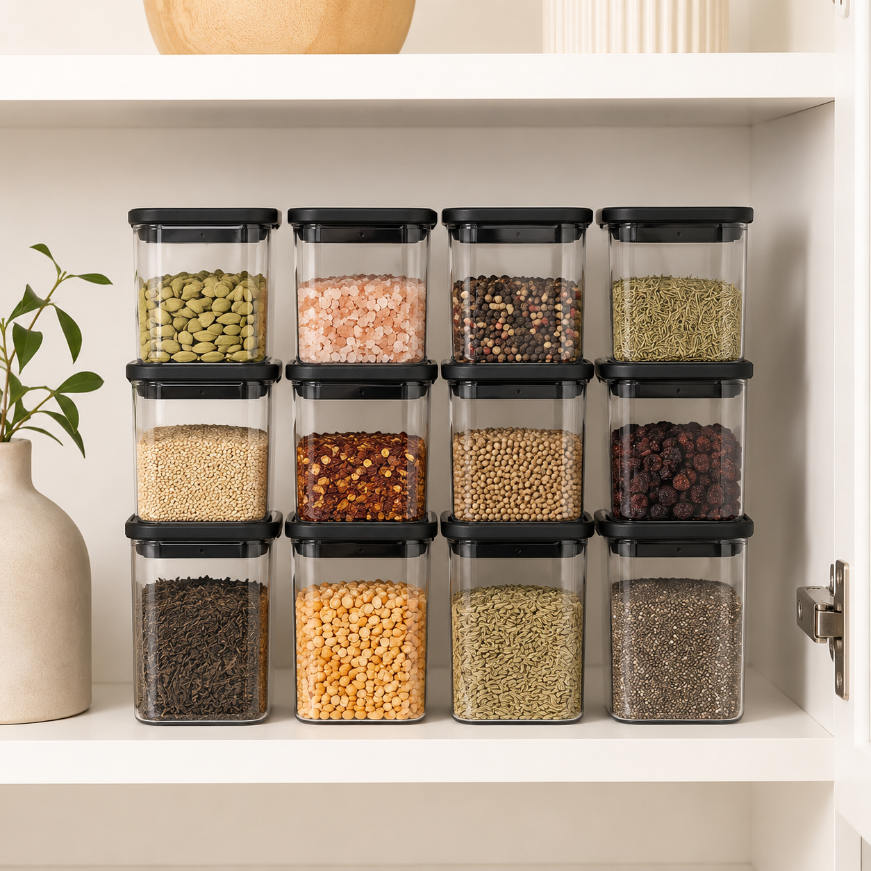 Push Top Spice Container 12 Set - Black Lid