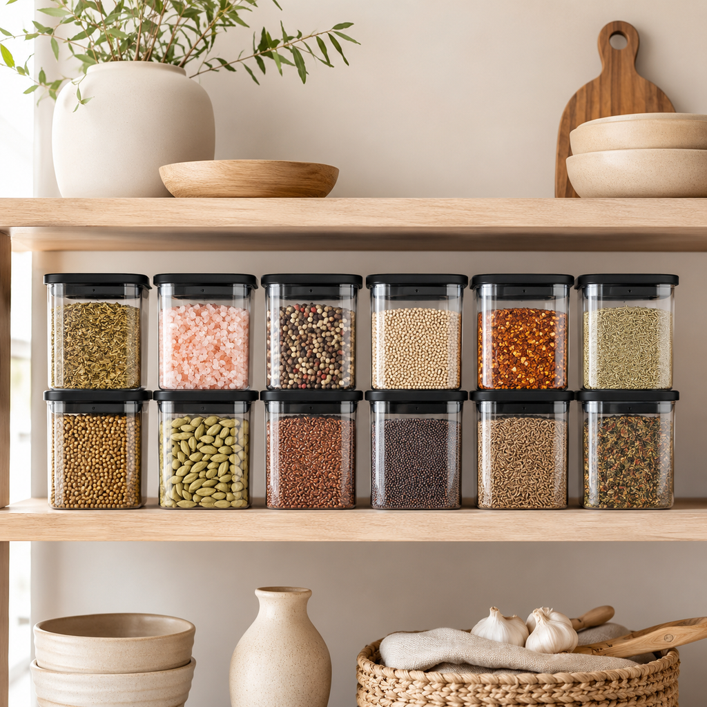 Push Top Spice Container 12 Set - Black Lid