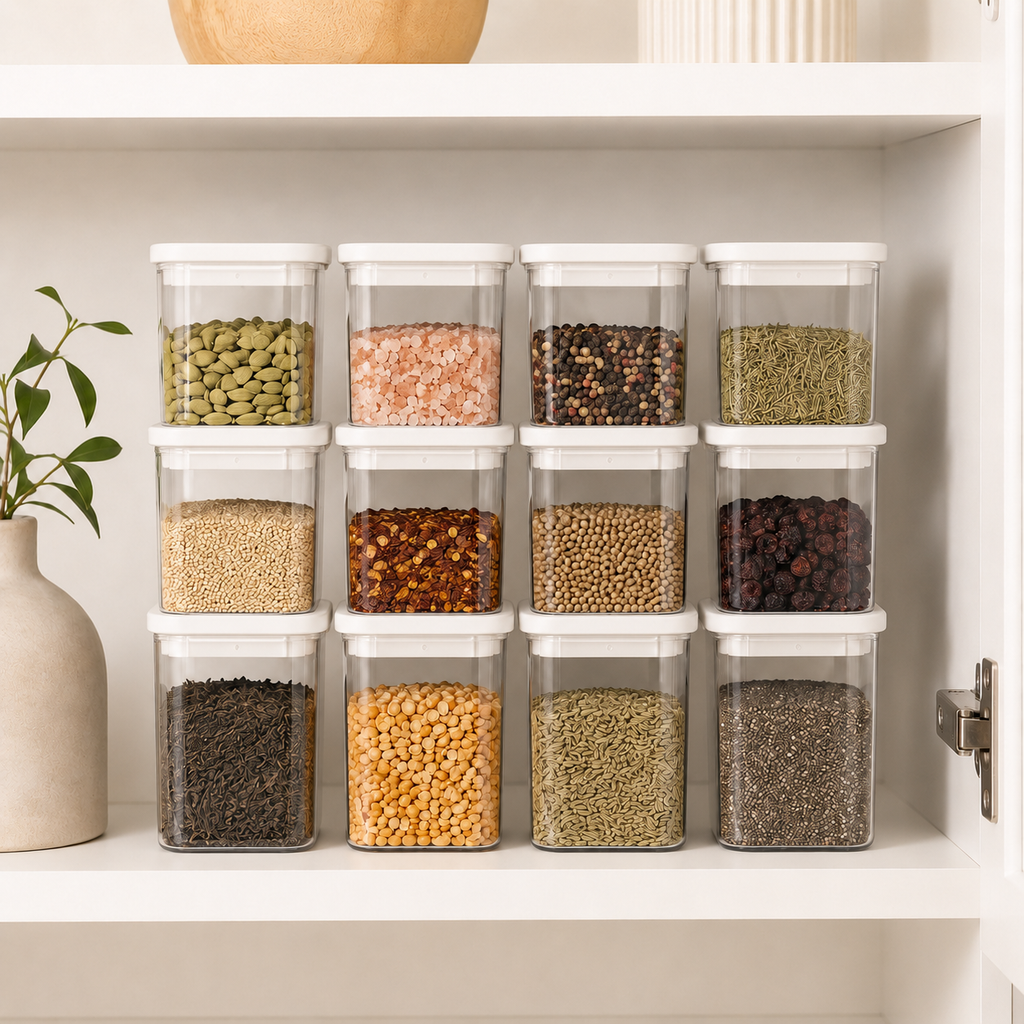 Push Top Spice Container 12 Set - White Lid
