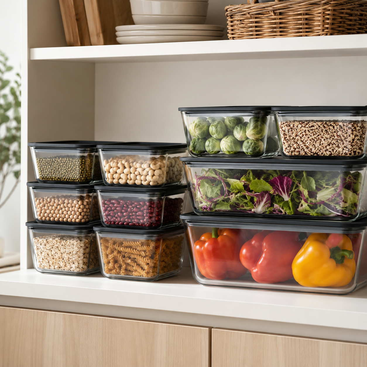 Meal Prep Glass Food Container - 10 Set Rectangle - Black