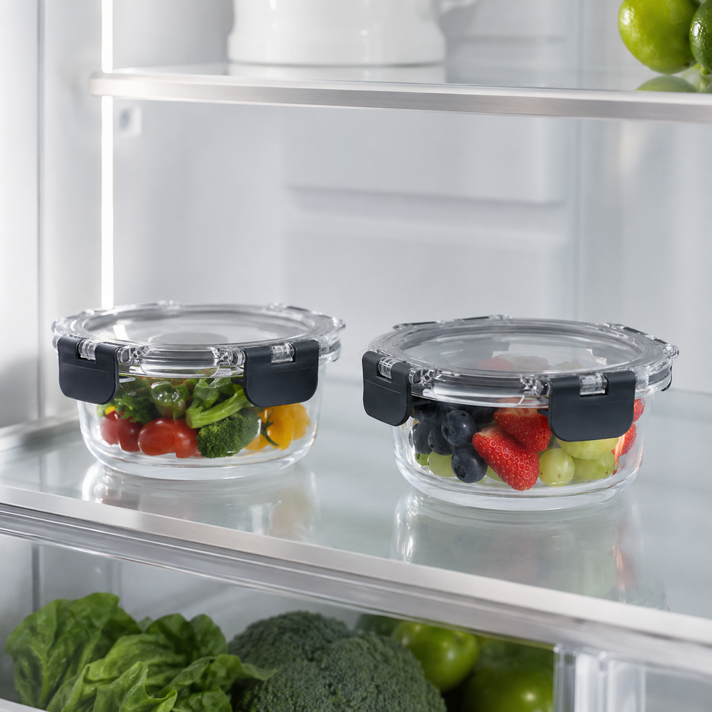 Glass Food Storage Containers Black - 370ml - 2 Set Round