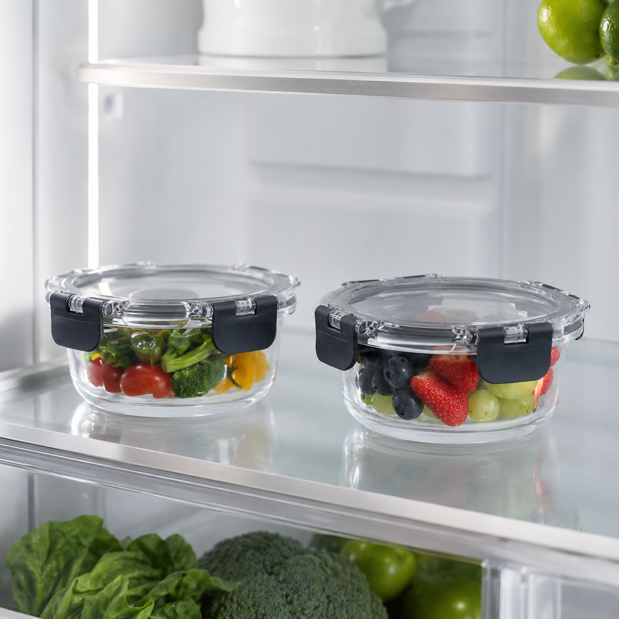 Glass Food Storage Containers Black - 370ml - 2 Set Round