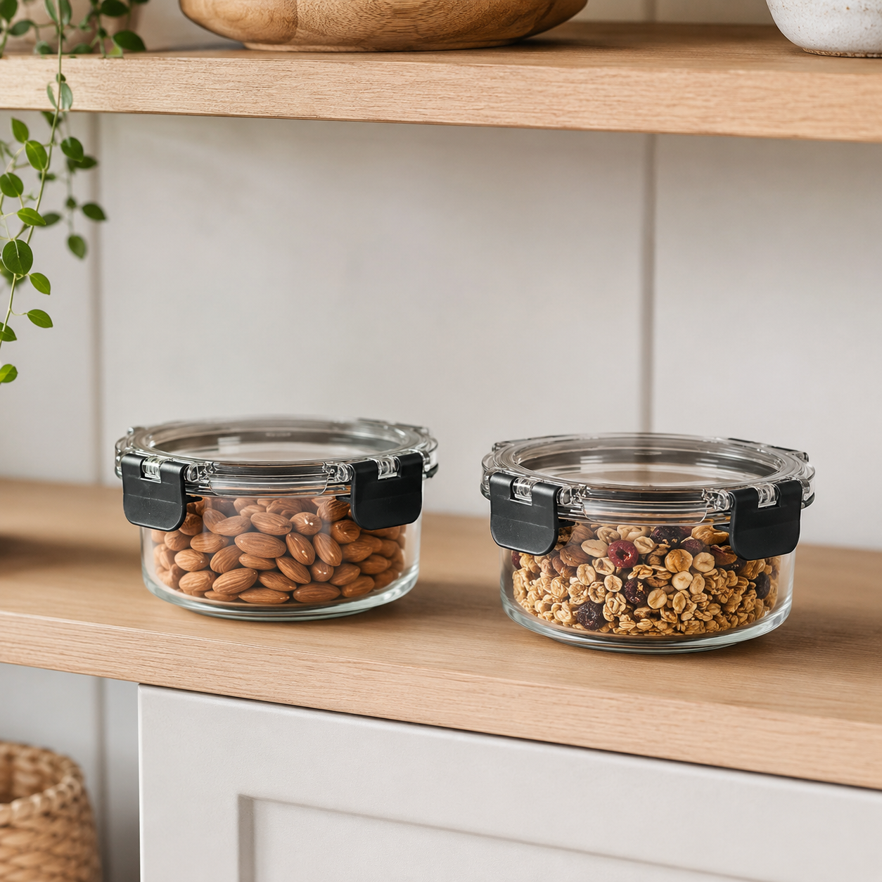 Glass Food Storage Containers Black - 370ml - 2 Set Round
