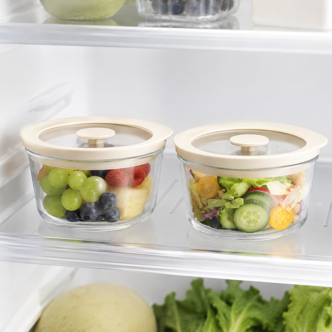 Glass Food Storage Containers Cream - 240ml - 2 Set Round