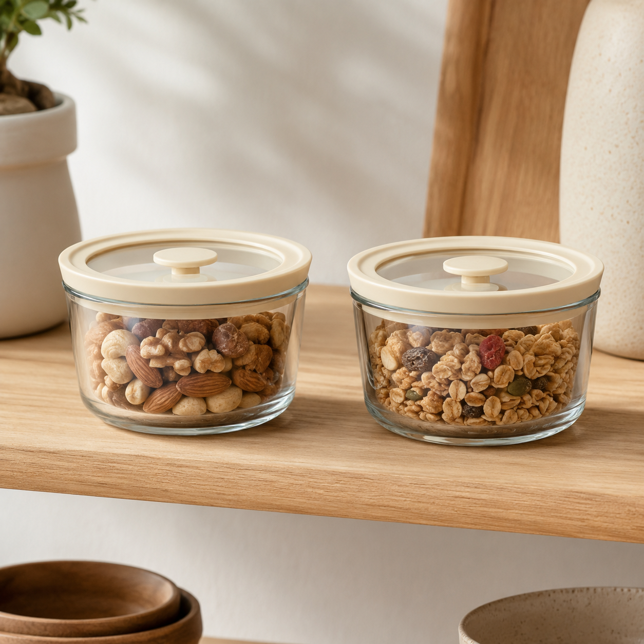 Glass Food Storage Containers Cream - 240ml - 2 Set Round
