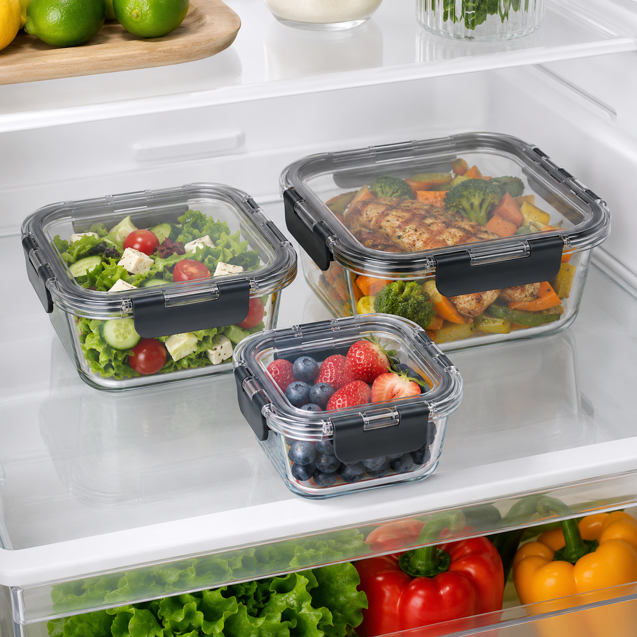 Glass Food Storage Containers Cream - 3 Set Square