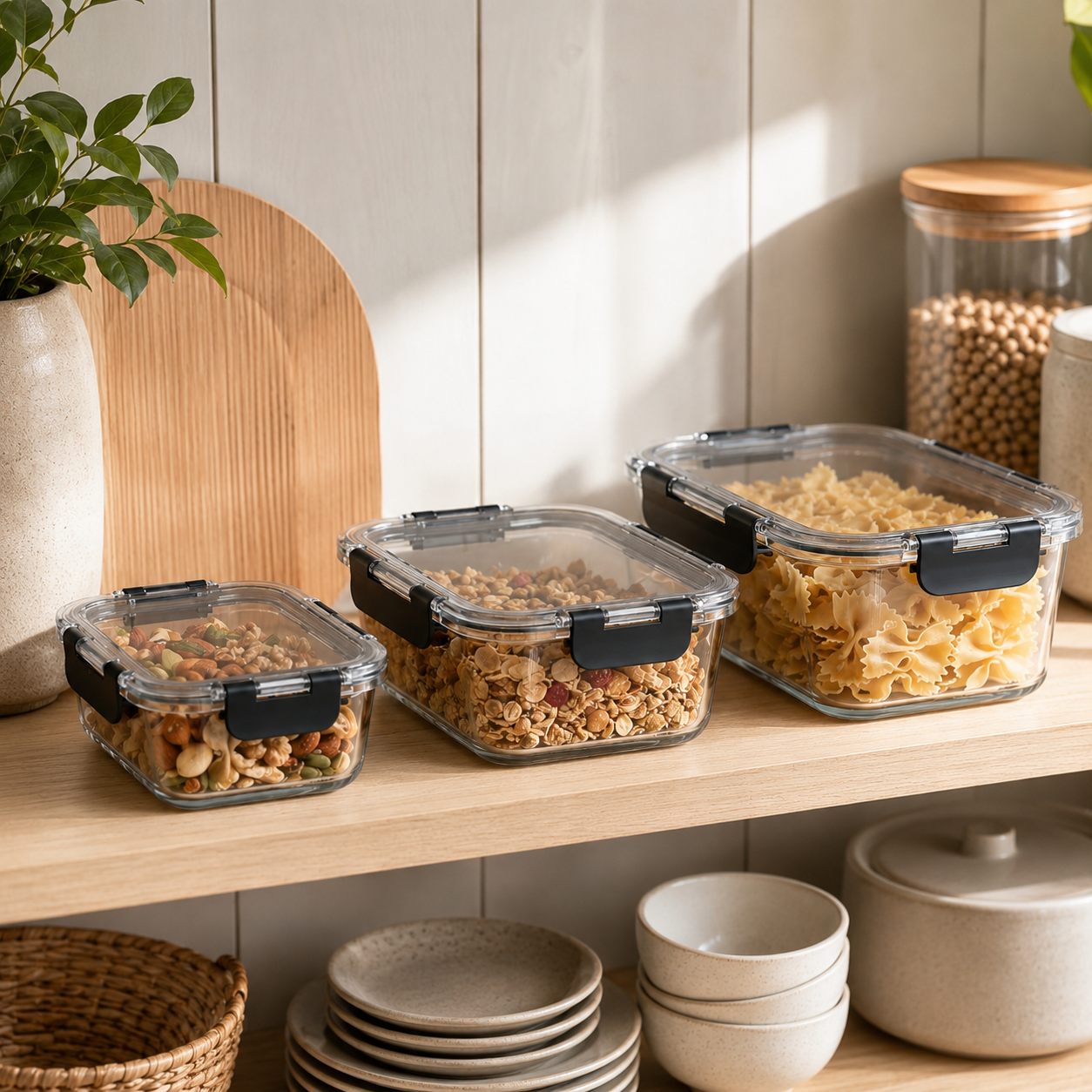 Glass Food Storage Containers Cream - 3 Set Square
