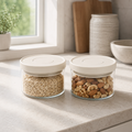 Glass Pantry Storage Jars 350ml - Cream - 2 Set Round